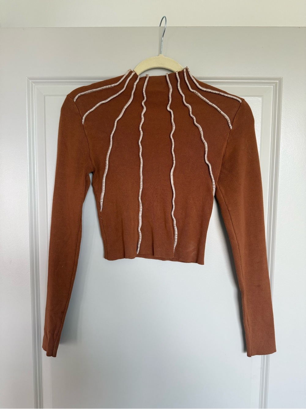 Ribbed Mock Neck Long-Sleeve Cropped Sweater